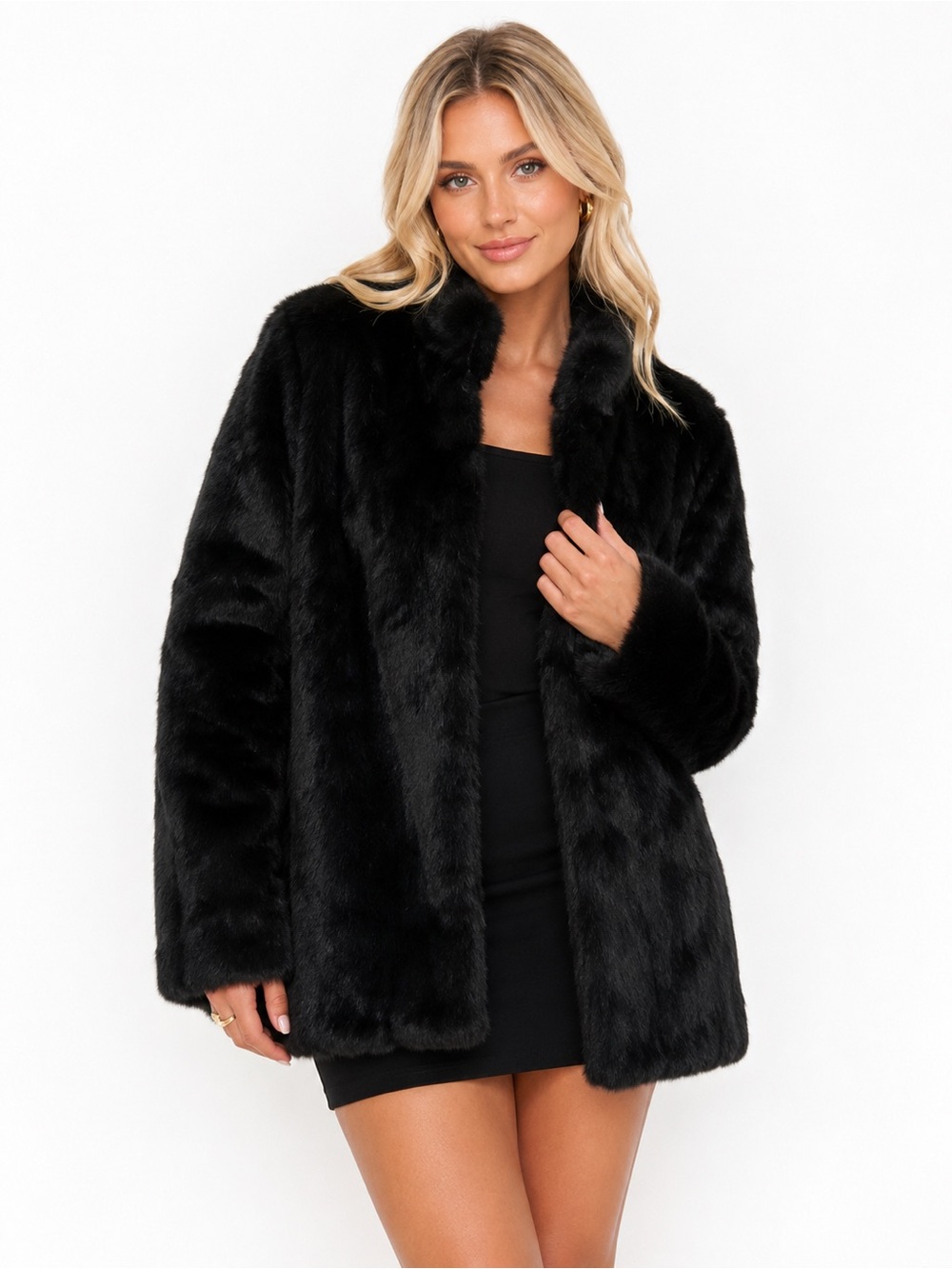 100%‎ Rabbit Fur Black Coat - Size Medium Luxe Plush Jacket